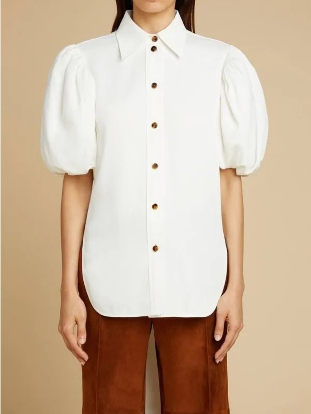KHAITE Roberta Puff Sleeve Crepe Back Satin Top - L